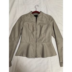 Taupe, Vegan-Leather, Peplum Jacket